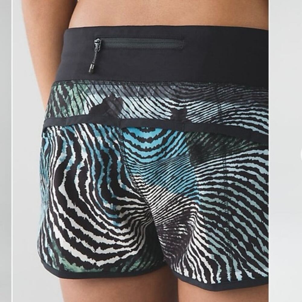 lululemon athletica Black Teal Zebra-Print Running Shorts